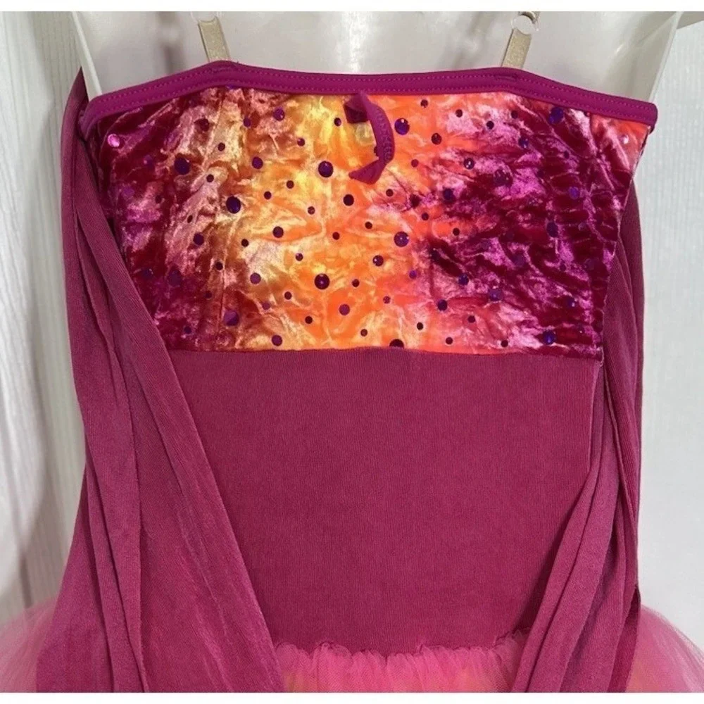 Weissman Tutu Dress Dance Costume Size Child Large Ombre Pink Orange Shimmer